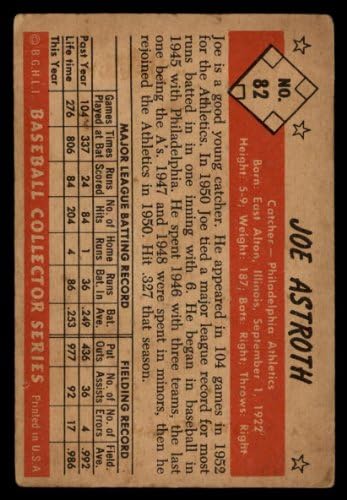1953 Боуман # 82 Джо Астрот Филаделфия Атлетикс (Бейзболна картичка) ЧЕСТНА атлетика
