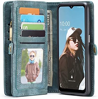 Калъф Arlgseln за Samsung Galaxy A32, Портфейл от естествена кожа, Сменяем Магнитен Калъф за мобилен телефон, Портфейл с цип, RFID Заключване, Слот за карта Samsung Galaxy A32 5G 2021 (Син)