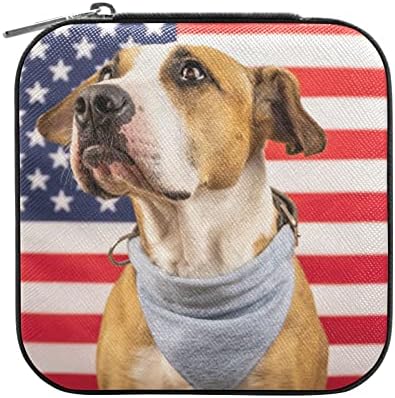 САЩ-Денят на Независимостта на куче за пътуване бижута PU калъф кожен преносим пътуване бижута кутия за бижута организатор малка кутия за бижута, обеци, пръстен, кол