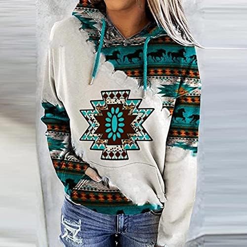 Дамски блузи COKUERA Aztec с качулка, Удобна Укороченная Hoody за Публикуване, Необичайно Дълъг ръкав, Пролетни Уютни Качулки на копчета