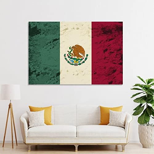 Ретро Знаме на Мексико Платно Окачен Плакат на Декоративни Стенни Картина Художествена Живопис в Дървени Рамки