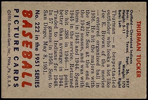 1951 Боуман # 222 Търман Тъкър Кливланд Индианс (Бейзболна картичка) EX/MT Indians