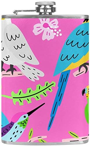 Фляжка за алкохол от Неръждаема Стомана Запечатани с Фуния 7,7 унция в Кожа Джоба една Чудесна Идея за подарък Фляжка - Колекция Боядисани ръчно екзотични птици