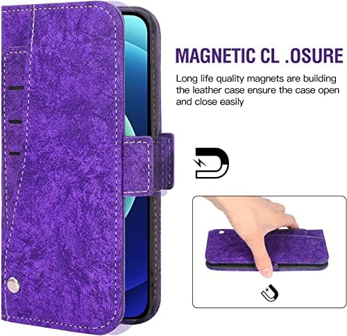 Чанта-портфейл BHOLSA за iPhone 14/14 Plus/14 Pro/14 Pro Max с държач за карти, Ретро чанта за носене-за награда от изкуствена кожа с панти капак-стойка, Мек Вътрешен калъф от TPU (цвят: л