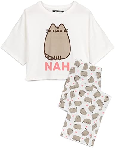 Дамски пижами Pusheen | За Възрастни, Бяла Тениска С Изображение на Котка Нах С Дълги Штанинами, Пижами С Участието на