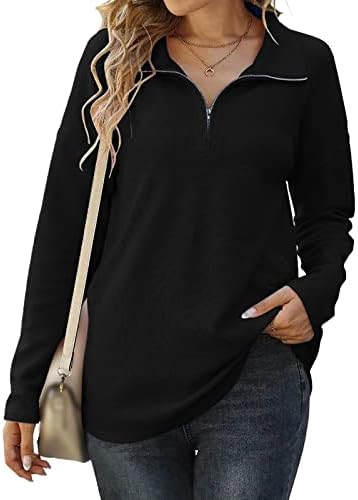 KUAILEYA Пуловер с цип в четвърт Размер, Женски Свитшот на мълния в четвърт размер с Дълъг Ръкав, вязаный Пуловер с цепка отстрани