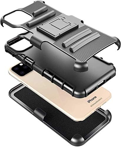 Калъф NZND за iPhone 11 Pro Max с Предпазно фолио от закалено стъкло (максимален обхват), кобур с клип за колан, тежка рамка Защитно Противоударной стойка, Комбинирани Здрав к