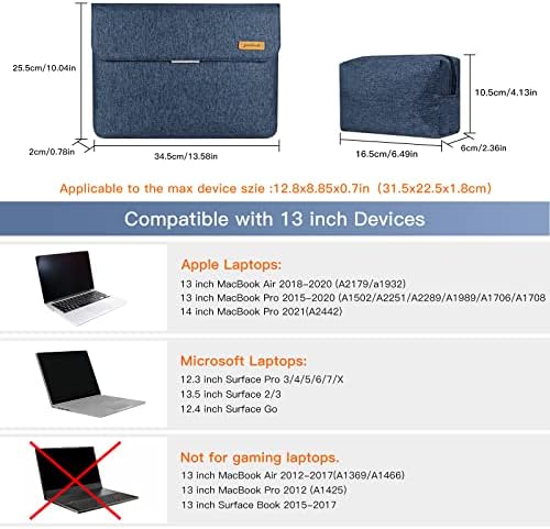 13-Инчов калъф за преносим компютър Chromebook, чанта за носене, подходящ за MacBook Air 13 2018-2022, MacBook Pro 14 2021 2022 M1 Pro/ Max A2442, Surface Pro 7 Plus12,3 , синьо