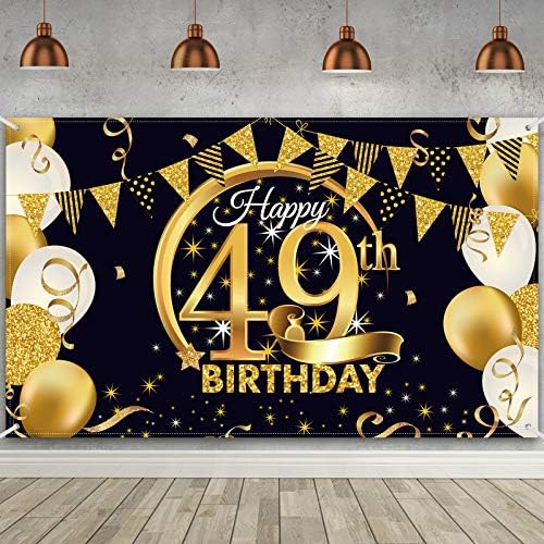Украса за партита на 49-ия рожден ден, Много Голям Текстилен Плакат с Надпис от Черното Злато в 49-та Годишнина, на Фона