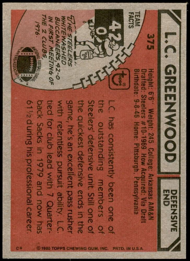 1980 Topps # 375 L. C. Greenwood Питсбърг Стийлърс (Футболна карта) в Ню Йорк / MT Стийлърс Арканзас АМ&Н