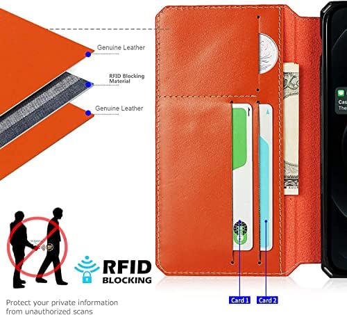 Чанта-портфейл COEPMG за iPhone 12 Pro Max 6,7 , една чанта-портфейл премиум-клас от естествена кожа [RFID lock] с слот