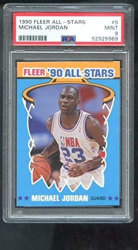 1990-91 Fleur Всички звезди #5 Майкъл Джордан PSA 9-АЗ Градуированная карта NBA 90 КАТО Баскетболни карти на Всички звезди без подпис