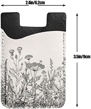 Държач за карти с ботанически гравиране на цветя билки, Кожена паста за портфейла за мобилен телефон, Еластичен държач