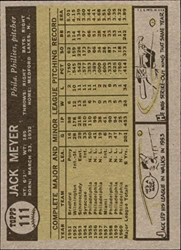 1961 Topps 111 Джак Майер Филаделфия Филис (Бейзболна картичка) Ню Йорк-Филаделфия