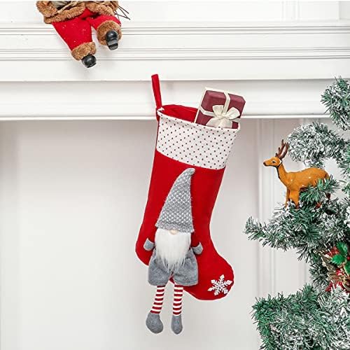 3 Опаковки, Коледни Чорапи 18 см Голям Размер, Коледни Чорапи и Коледни Чорапи с Джуджетата, за Семейство, Украса за