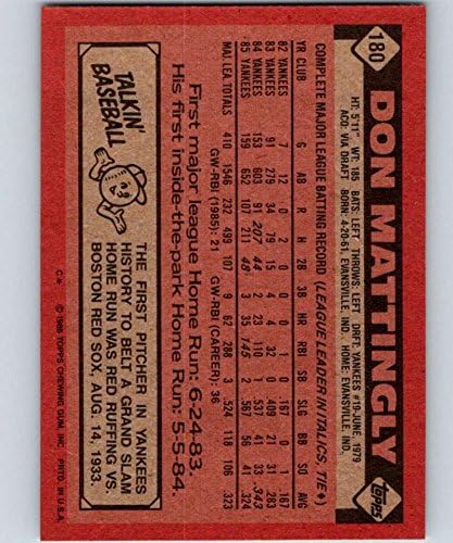 1986 г. за Най-добър играч на 180 Дон Маттингли, Ню Йорк, Ню Йорк Янкис Бейзбол