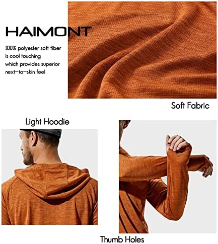 Haimont Мъжки Лека Солнцезащитная Hoody с дълъг ръкав UPF 50 +, Риза, със защита от ултравиолетови лъчи, Бързосъхнеща
