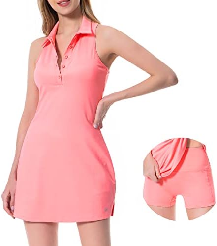 Лесно женски Теннисное рокля-Поло с яка за голф, Рокли с Вграден бюстгальтером и Подвижни къси панталони UPF 50 +, бързо