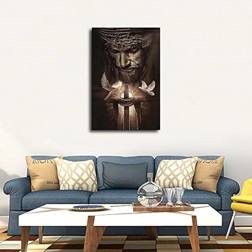 Кристиан ретро-Плакат с изображение на Исус и Кръста с Гълъб, Плакат, Произведение на изкуство, Начало Декор, Художествена