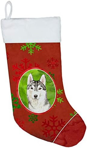 Съкровищата на Каролина CK4007CS Коледни Снежинки Сибирското Хъски Коледни Чорапи, Чорапи За Висящи пред Камината, Коледен