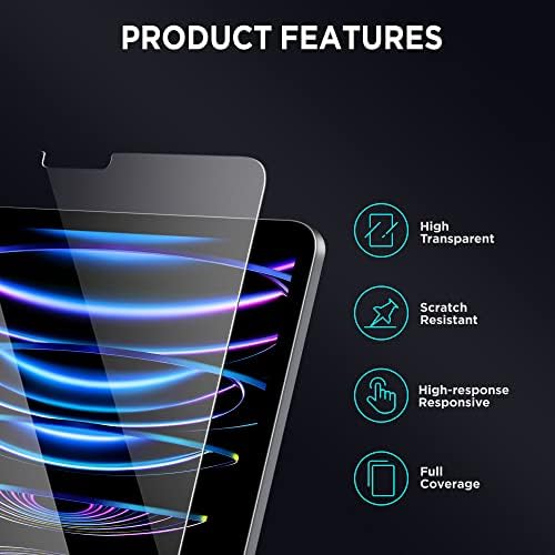 Калъф KingBlanc за iPad Pro 12,9 см 6th /5th/4th/3rd 2022/2021/2020/2018 и HD Clear [Инсталиране на 1 докосване] Защитно фолио за екрана, калъф от веганской кожа и фолио, от закалено стъкло с компле?