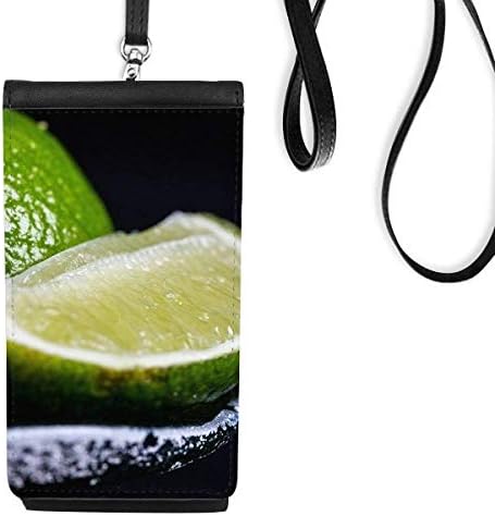 Пресни Плодове Зелен Лимон Изображение На Телефона В Чантата Си Портфейл Окачен Мобилен Калъф Черен Джоба