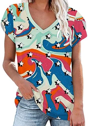 Модерна Риза За Жени, Дамски Ежедневни Блузи с Принтом Цветове, V-образно деколте, Летни Дамски Блузи С ръкави-Листенца, Къс Ръкав