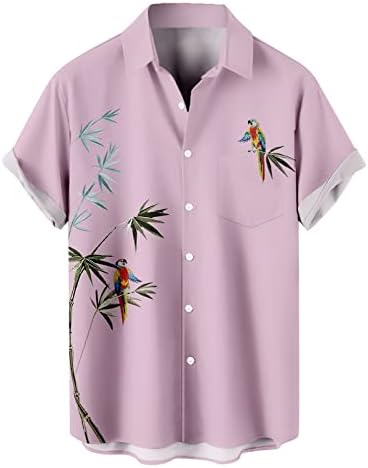 2023 Нова Мъжки Проста Риза с къс ръкав и принтом Хавайския Папагал Копчета с Ревери, Риза с Къс ръкав и Отложным Езда
