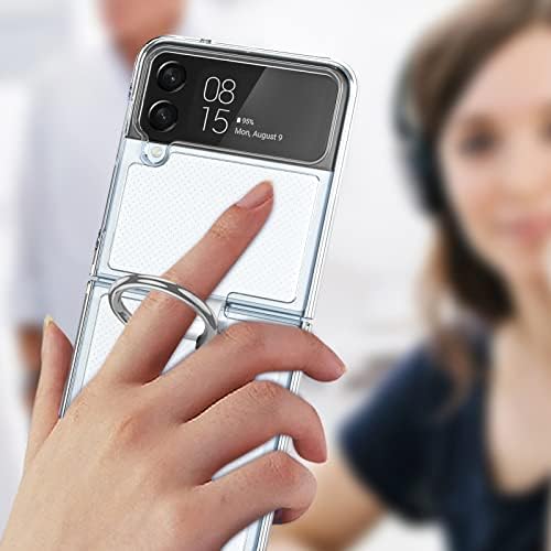 Qoosea за Samsung Galaxy Z Flip 4 Прозрачен калъф с Пръстен, Тънък Прозрачен Кристален Капака, Прозрачен, устойчив на
