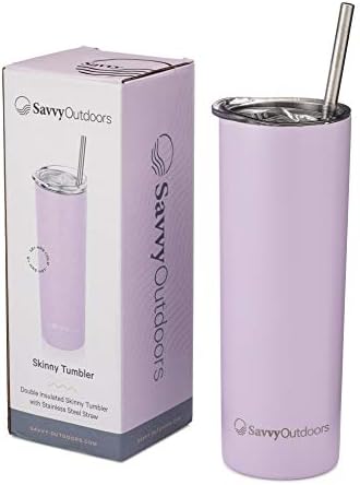 Чаша Разбирам Открито Skinny Tumbler - С двойна изолация на стените, вакуумна капак и глоба соломинкой за Еднократна употреба за топли и студени напитки - Матиран Пастельн