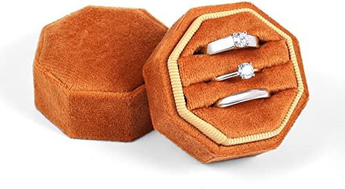 Кадифе Кутия пръстени за Сватбената церемония, Три Слота, Осмоъгълна Кадифе Кутия за Бижута, Пръстен за Сделки, Годеж,