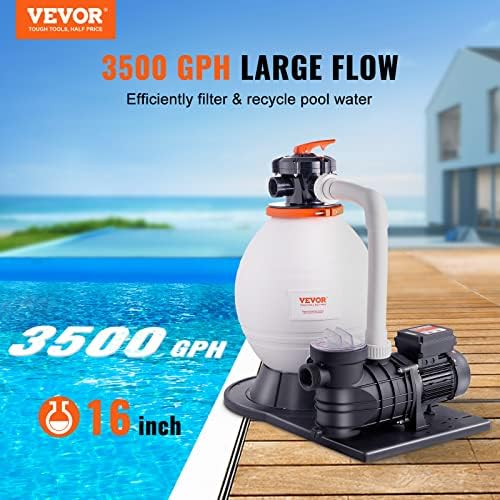 VEVOR Sand Filter Почва 16-инчов, 3500 г/ ч, 1 с. л. Система, помпи и филтри за плуване Комбиниран Комплект с 6-гореща