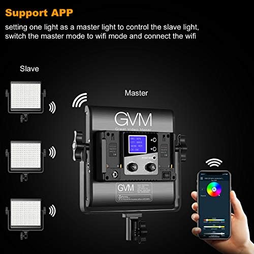 GVM RGB led лампа за видео, Студиен лампа 800D с комплект осветление за управление на приложенията, Лампа за фотография,