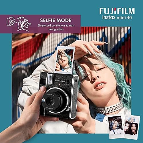 Фотоапарат непосредствена печат Fujifilm Instax Mini 40 Черен на цвят, с фолио на Fujifilm Twin Pack instax Mini (20