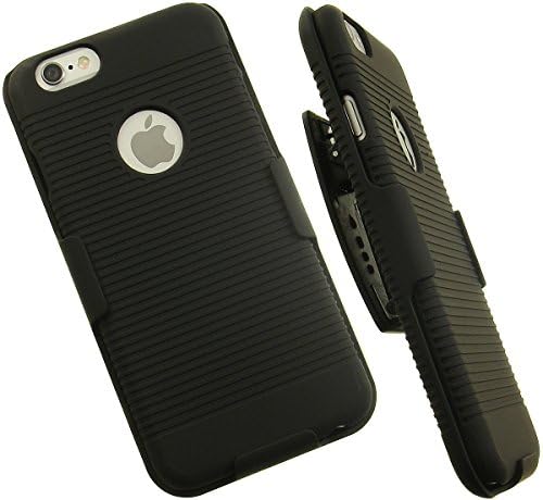 Черно Гумирани твърд калъф NAKEDCELLPHONE + Кобур с клипс за колан и стойка за телефон Apple iPhone 6 Plus (5.5 инча)