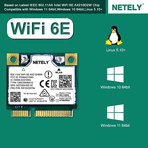 NETELY 802.11 AX WiFi 6E AX210HMW Адаптер Wi-Fi с mini-PCIE интерфейс-WiFi 6E 5400 Mbit/s в 2.4 Ghz 574 Mbps, 5 Ghz 2400