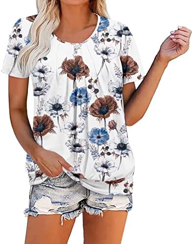 Къс Ръкав 2023 Мода през Цялата Силует Памук Графичен Свободен Приятелка Плиссированная Блуза, Риза за Жени Тениска Лято
