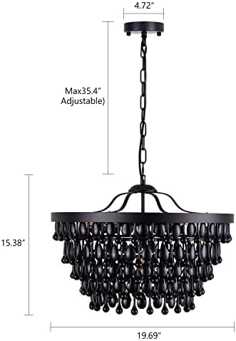 Wellmet Черен Кристален Полилей Селска Кристална Лампа, Окачена Модерен Тавана лампа за хранене Полилеи в готически Стил