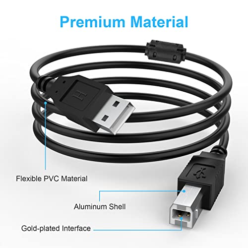 Кабел за принтер Arzweyk USB 2.0 кабел за печат USB 2.0 A-Male-B-Male с дължина 16,5 фута със защитен пръстен, съвместим