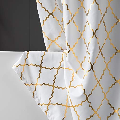 Бяла Завеса за душ FINECITY със Златен Марокански модел, 12 Куки В пакет, 72 x 72 инча, 1 Панел
