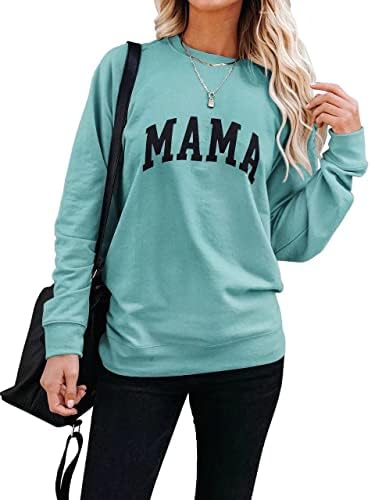 LEEDYA Дамски Тениски с графичен Дизайн Мама с дълъг Ръкав, Ежедневни Hoody с кръгло деколте, Свободни Пуловери, Блузи