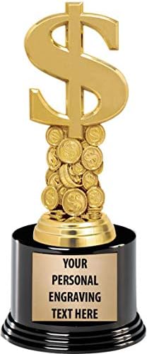 Короната Награждава Трофеи във формата на Знака на долара с Потребителски Гравиране, 7,25 Персонално Златна Парична награда