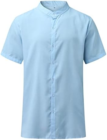 XXBR Памук, Ленени Ризи за Мъже с Къс Ръкав, Хавайски Лятна однотонная Тениска Копчета, Суров Плажни ежедневни Блузи