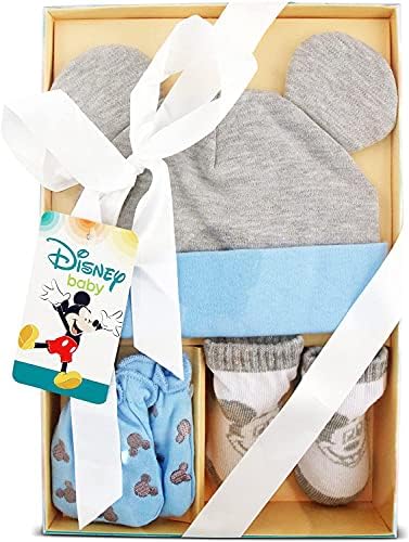 Подаръчен комплект Disney за новородени момчета Take Me Home Layette: 3D шапка с уши, Чорапи и Ръкавици: Мики Маус, Мечо