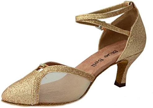 Обувки със Звънци Ръчно изработени Дамски Обувки За Балните Латино танци -Kim На ток 2.5 инча - Златен блясък