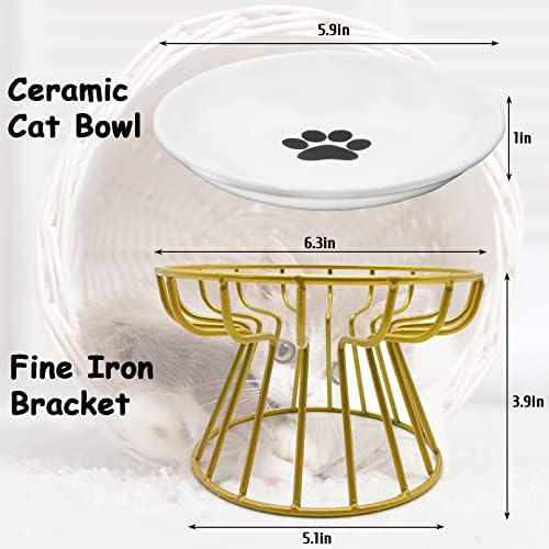 Керамични Котешка Купата на BNOSDM с Метална Стойка, Издигнати Котешки Паници, Въодушевен Ястие за Коте, Станция за Хранене