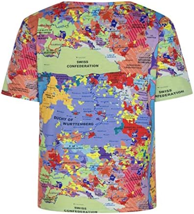 Comigeewa Карта Графични Блузи за Жени Лято Есен Къс Ръкав Блуза с Дълбоко V Образно Деколте и Тениски, Дрехи За Момичета