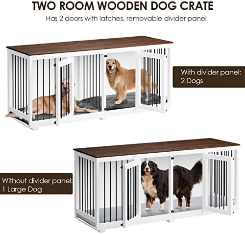 Клетка за кучета в стил мебели Lovinouse с Двойно Легло, Дървена Будка за Кучета с Подвижна Преграда, Кучешката Къща,