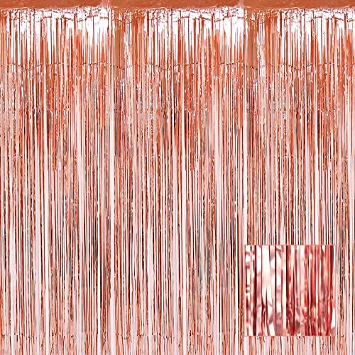 4 Опаковки Завеса с ресни от фолио Розово Злато, 3,28 x 6,56 фута, Завеси с метална Гирлянди, Панделки, с Ресни от фолио