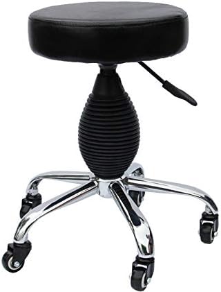 Подложки Промишлен стол на колела, Регулируем стол с черна седалка от изкуствена кожа Регулируема височина 45-57 cm,
